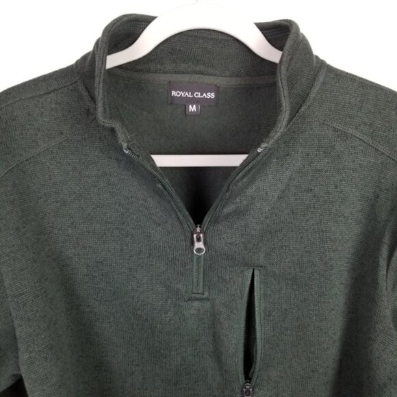 Royal Class Quarter Zip Fleece Sweater Men's Medium Green Marled Pullover‎ - Picture 3 of 8